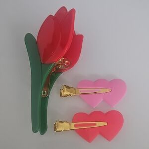 Flower Claw Clip and Double Heart Hair Clips
